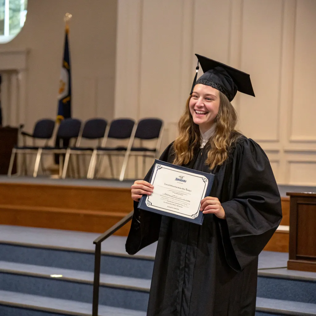 Amelia with her diploma